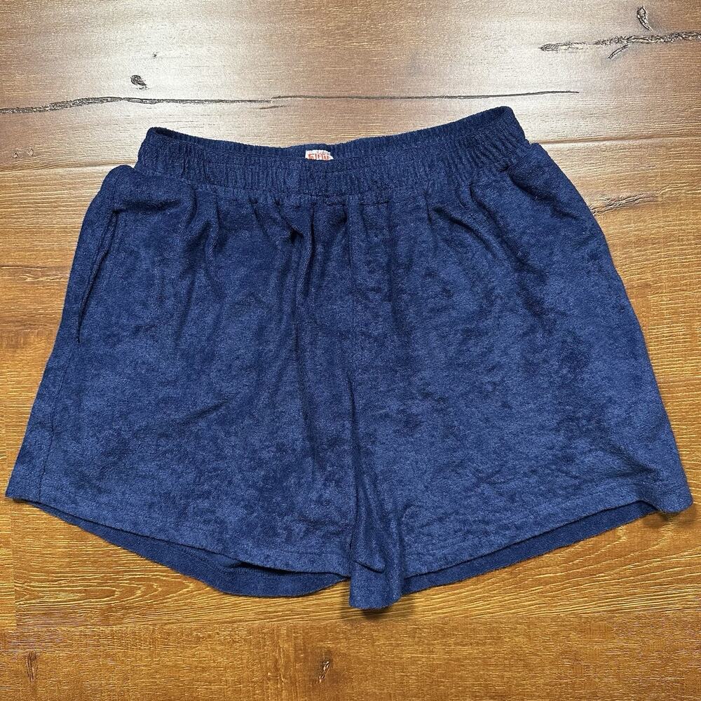 Fifty 7 Terry Cloth Boxer Shorts Womens S 5" Blue Retro Beach Comfort Lounge